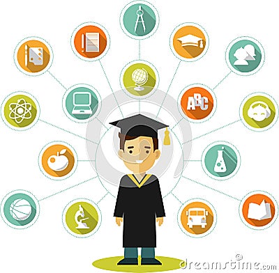 Graduates concept with people and education icons Cartoon Illustration