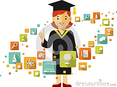 Graduates concept with people and education icons Vector Illustration