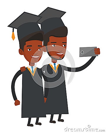 Graduates making selfie vector illustration. Vector Illustration