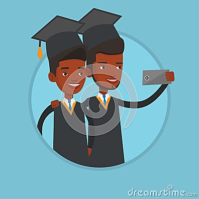 Graduates making selfie vector illustration. Vector Illustration