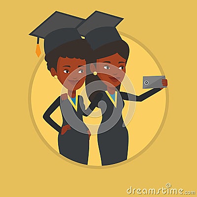 Graduates making selfie vector illustration. Vector Illustration