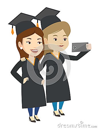 Graduates making selfie vector illustration. Vector Illustration