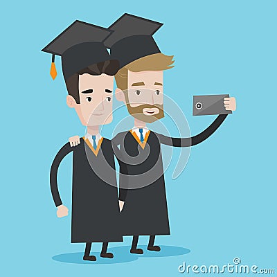 Graduates making selfie vector illustration. Vector Illustration