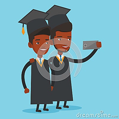 Graduates making selfie vector illustration. Vector Illustration