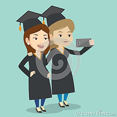 Graduates making selfie vector illustration. Vector Illustration