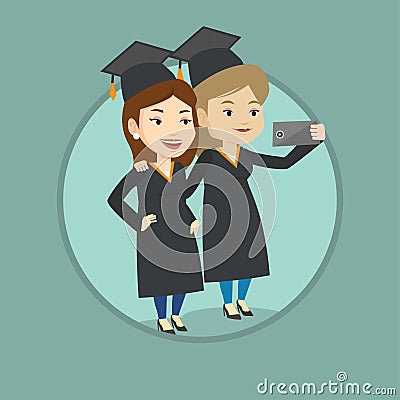 Graduates making selfie vector illustration. Vector Illustration