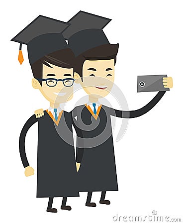 Graduates making selfie vector illustration. Vector Illustration