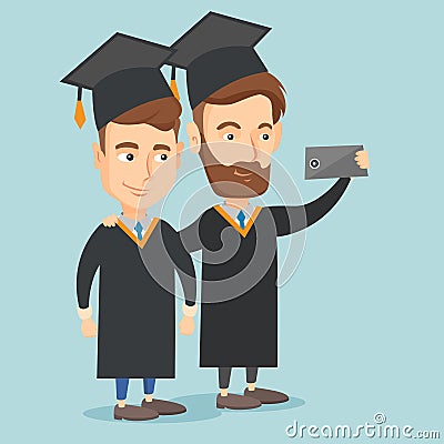 Graduates making selfie vector illustration. Vector Illustration