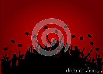 Graduates, People throw square academic cap, oxford cap. Vector Illustration