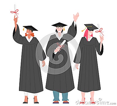 Graduates students holding diplomas Vector Illustration