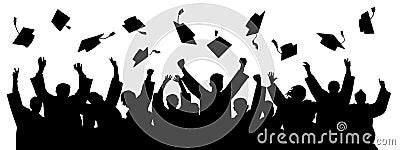 Graduates throwing cap. Silhouette high achievements. School student hat vector Vector Illustration