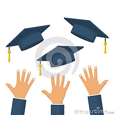 Graduates throwing graduation hats in the air Vector Illustration