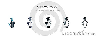 Graduating boy icon in different style vector illustration. two colored and black graduating boy vector icons designed in filled, Vector Illustration