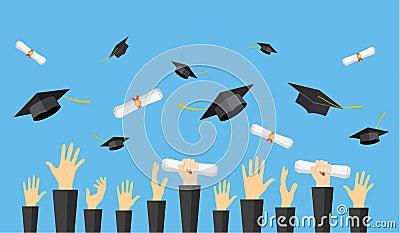 Graduating students of pupil hands Vector Illustration