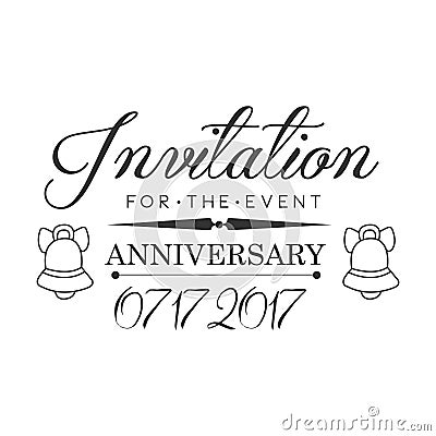 Graduation Anniversary Party Black And White Invitation Card Design Template With Calligraphic Text Vector Illustration