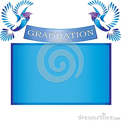Graduation banner with doves and mortars Vector Illustration