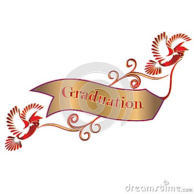 Graduation banner with doves and mortars Vector Illustration