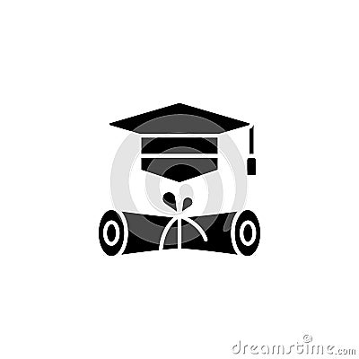 Graduation black icon concept. Graduation flat vector symbol, sign, illustration. Vector Illustration