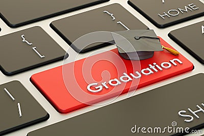 Graduation button, red key on keyboard. 3D rendering Stock Photo