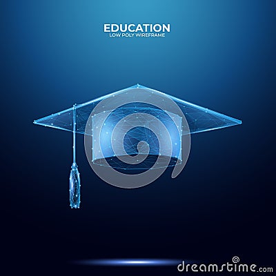 Graduation cap in blue polygons Vector Illustration