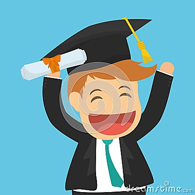 Graduation cap and cartoon icon. University design. Vector grap Cartoon Illustration