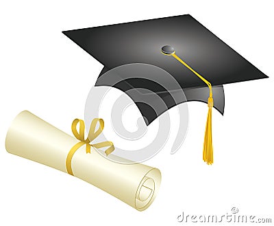 Graduation Cap and Diploma Vector Illustration