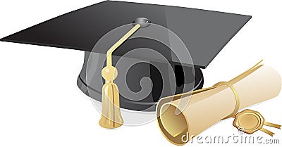 Graduation cap and diploma Vector Illustration