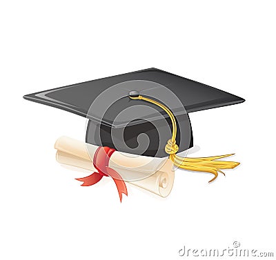 Graduation cap and diploma Vector Illustration