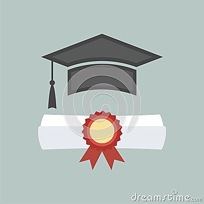 Graduation cap and diploma icon Vector Illustration