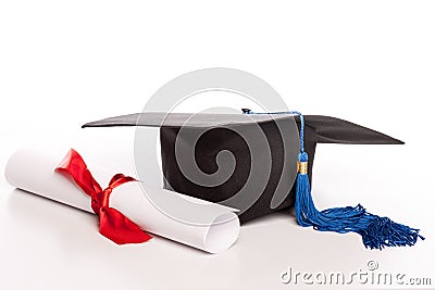 Graduation cap and diploma Stock Photo