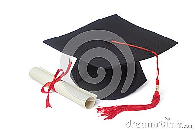 graduation cap and diploma Stock Photo