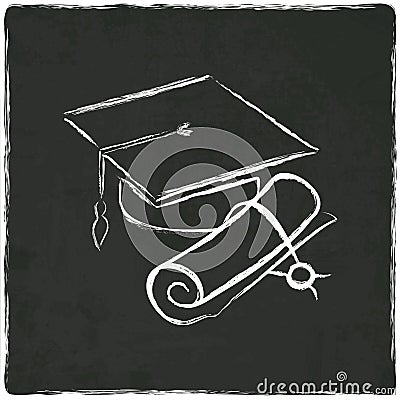 Graduation cap and diploma on old background Vector Illustration