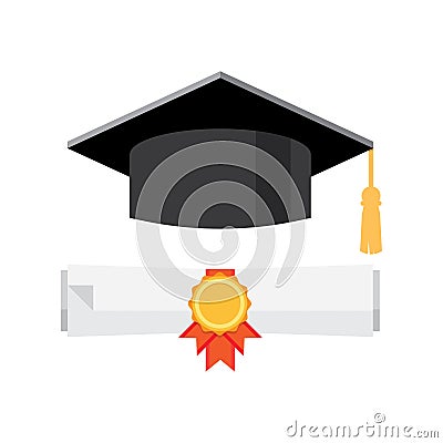 Graduation cap and diploma. Vector Vector Illustration