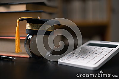 Graduation cap with Earth globe. Concept of global business study, abroad educational, Back to School. Education in Global world, Stock Photo