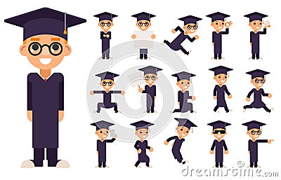 Graduation Cap Excellent Diploma Certificate Scroll Student Genius School Clever Smart Boy Uniform Suit Goggles 3d Vector Illustration