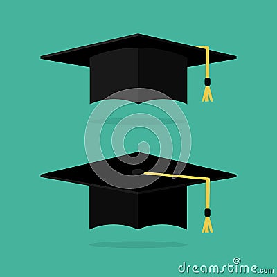 Graduation cap flat vector illustration. Graduation hat logo. Academic caps. Graduation cap isolated on the background. Vector Illustration