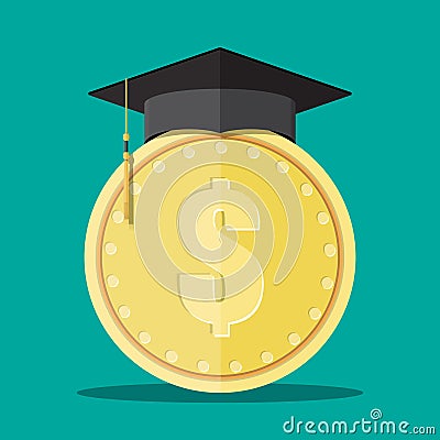 Graduation cap and gold coin Vector Illustration