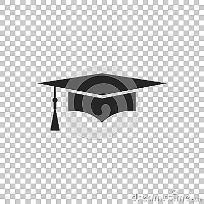 Graduation cap icon isolated on transparent background. Graduation hat with tassel icon Vector Illustration