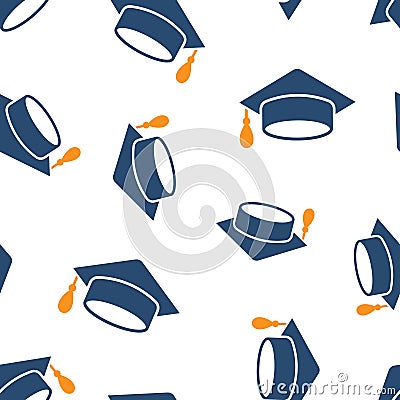 Graduation cap icon seamless pattern background. Education hat vector illustration on white isolated background. University Vector Illustration