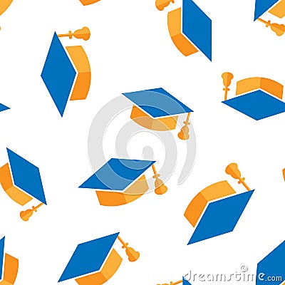 Graduation cap icon seamless pattern background. Education hat vector illustration on white isolated background. University Vector Illustration