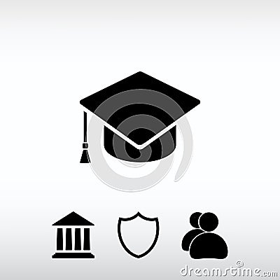 Graduation cap icon, vector illustration. Flat design style Vector Illustration