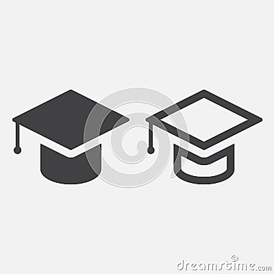 Graduation cap icon vector isolated on white. Vector Illustration