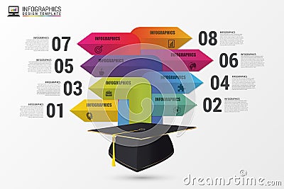Graduation cap. Infographics with arrows. Modern template. Vector Vector Illustration