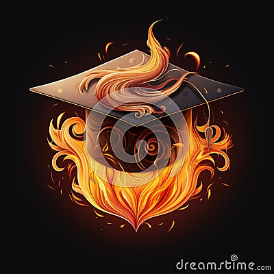 Graduation cap with intricate designs and vibrant flame Stock Photo