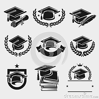 Graduation cap labels set. Vector Vector Illustration