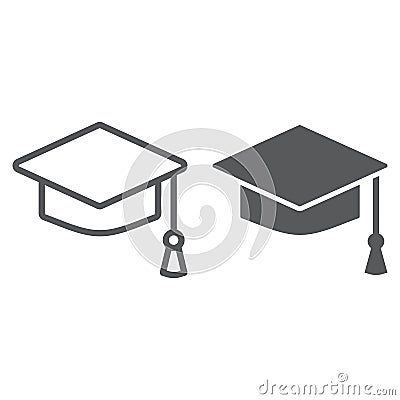 Graduation cap line and glyph icon, school and education, university hat sign vector graphics, a linear pattern on a Vector Illustration