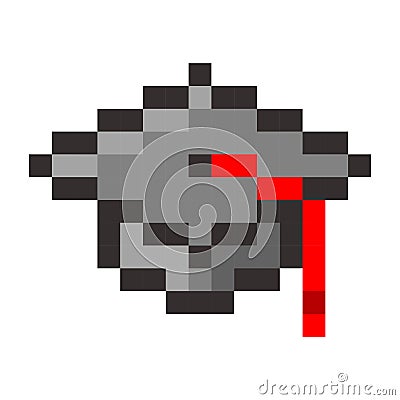 Graduation cap pixel art cartoon retro game style Vector Illustration