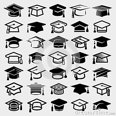 Graduation cap set. Collection icon graduation cap. Vector Vector Illustration