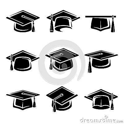 Graduation cap set. Vector Vector Illustration