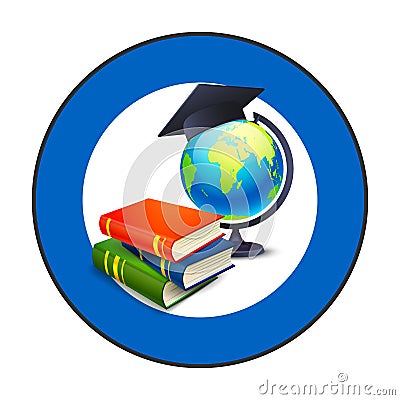 Graduation cap stack of books globe Vector Illustration